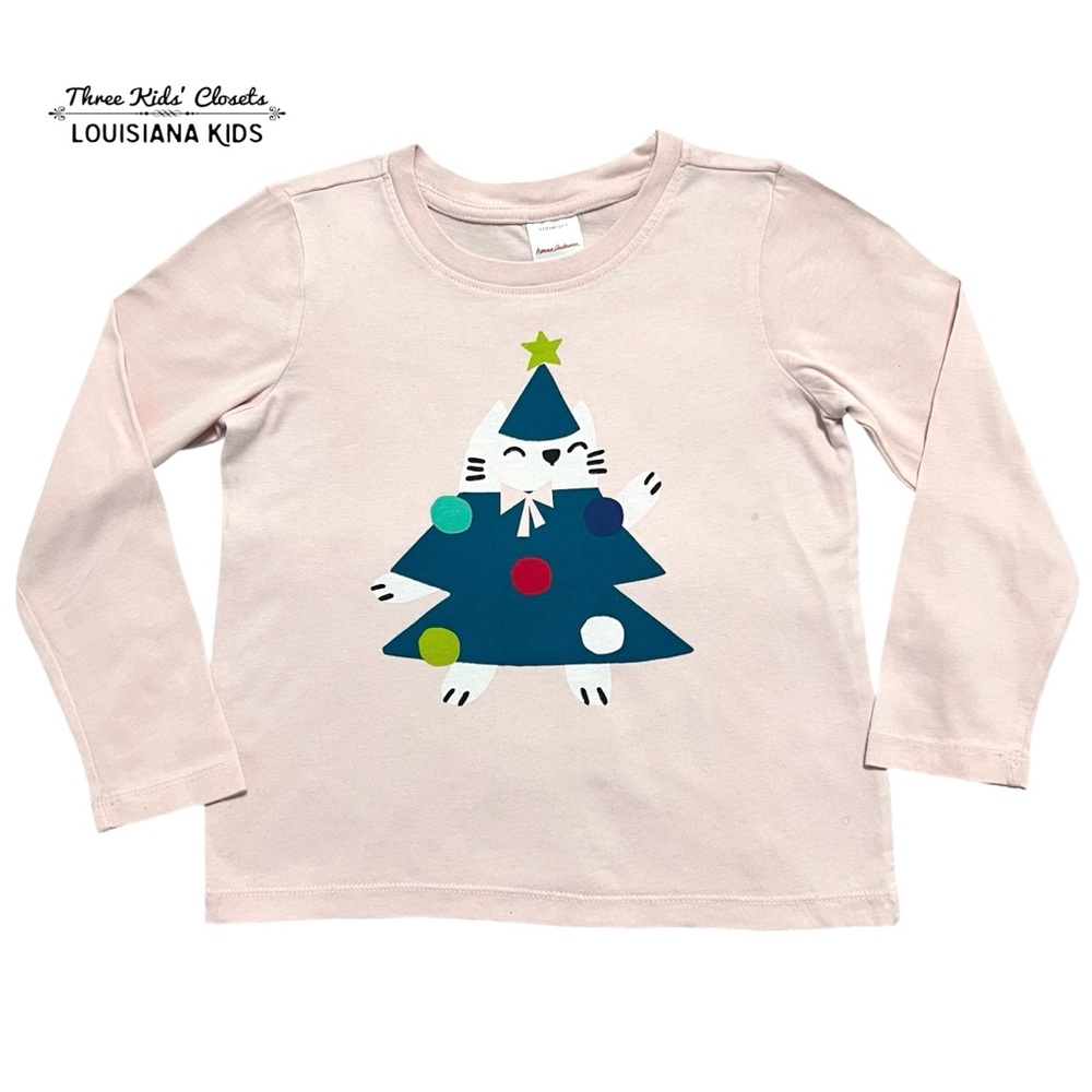 Hanna Andersson Sz 110 (5Y) Pale Pink Cat Christmas Tree Shirt